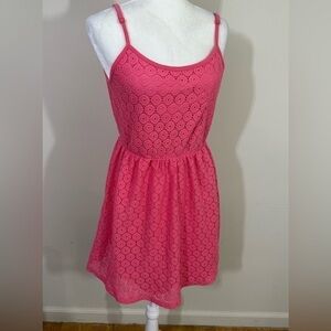 Candalite sz med dress coral a lace look fit and flair spaghetti straps lined.
